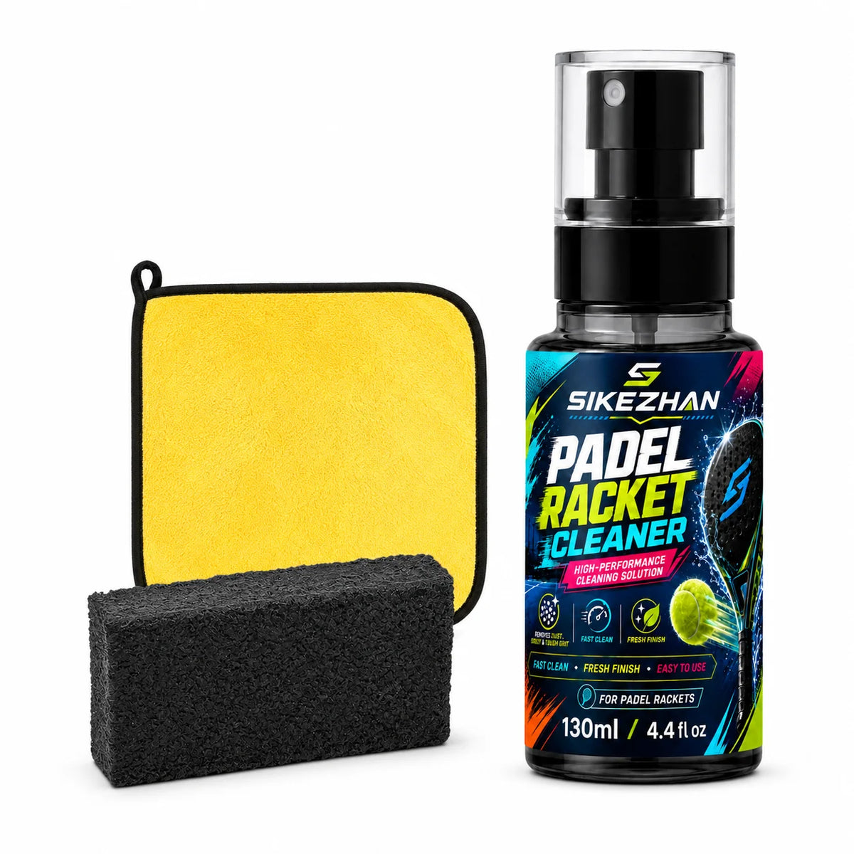 Padel Paddle Cleaner Set 130ml Spray with Sponge and Microfiber Cloth for Racket Care Dust Sweat Stain and Court Residue Removal