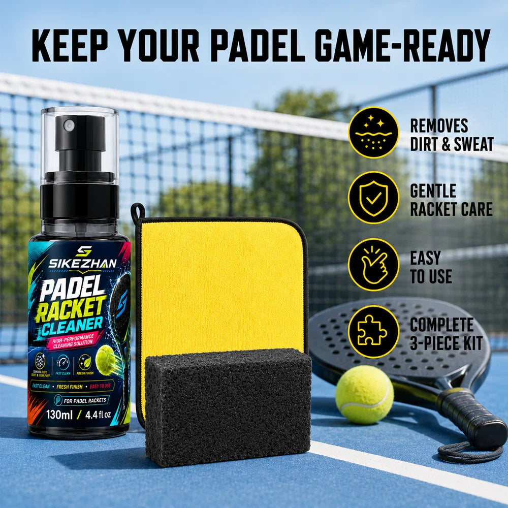 Padel Paddle Cleaner Set 130ml Spray with Sponge and Microfiber Cloth for Racket Care Dust Sweat Stain and Court Residue Removal