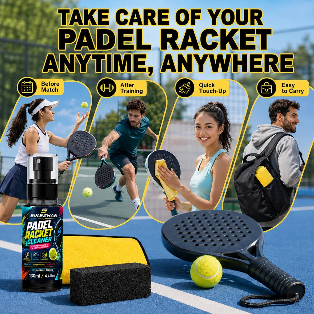 Padel Paddle Cleaner Set 130ml Spray with Sponge and Microfiber Cloth for Racket Care Dust Sweat Stain and Court Residue Removal