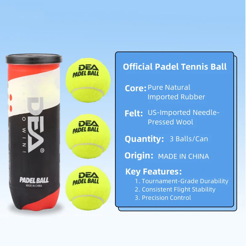 3-Pcs High Elasticity Padel Tennis Balls Durable & Wear-Resistant for Professional Training Thick Inner Bladder, Pressurized Can