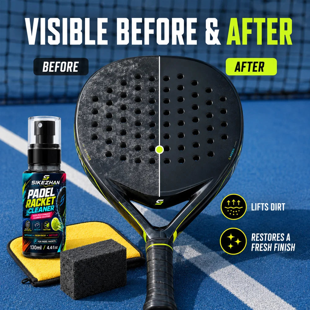 Padel Paddle Cleaner Set 130ml Spray with Sponge and Microfiber Cloth for Racket Care Dust Sweat Stain and Court Residue Removal