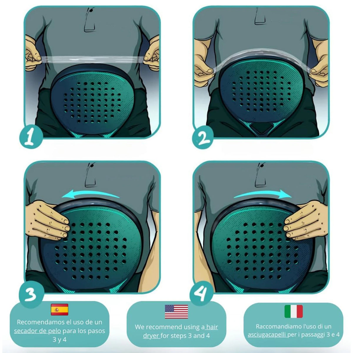 Padel Frame Protector, Padel Racket Protector (1/2/6 Pack) Padel Accessories, Racket Protector, Easy to Replace - Dimensions 360