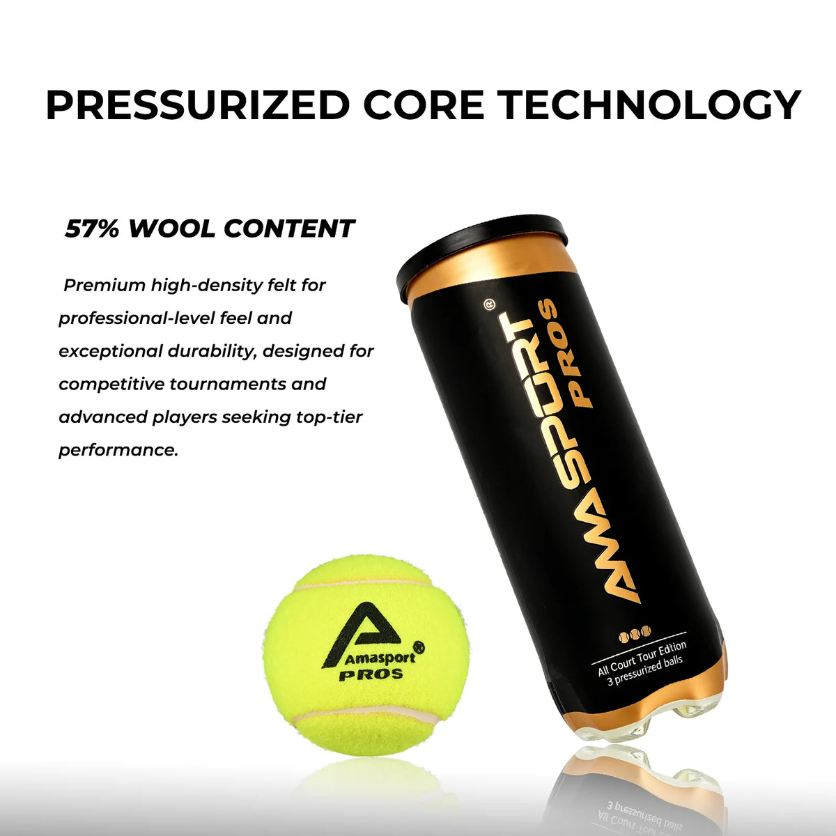 AMASPORT Padel Balls With Pressurized Can， 3 Premium Padel Balls Engineered To Maintain Consistent Speed & Height for Trainning