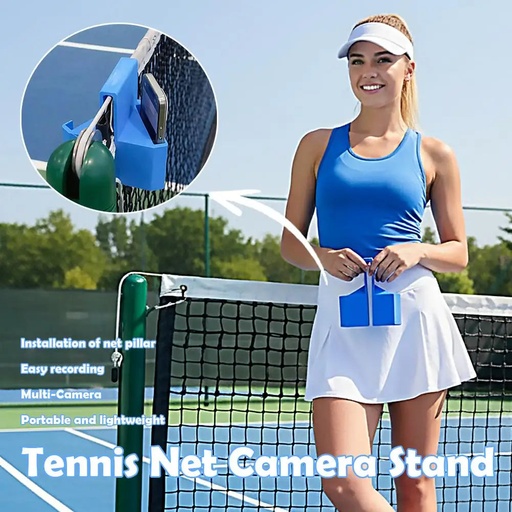 Padel Tennis Hanging Camera Mount,Dual Perspective Phone Stand for Tennis Net, Recording Mount for Phone Action Camera Holder